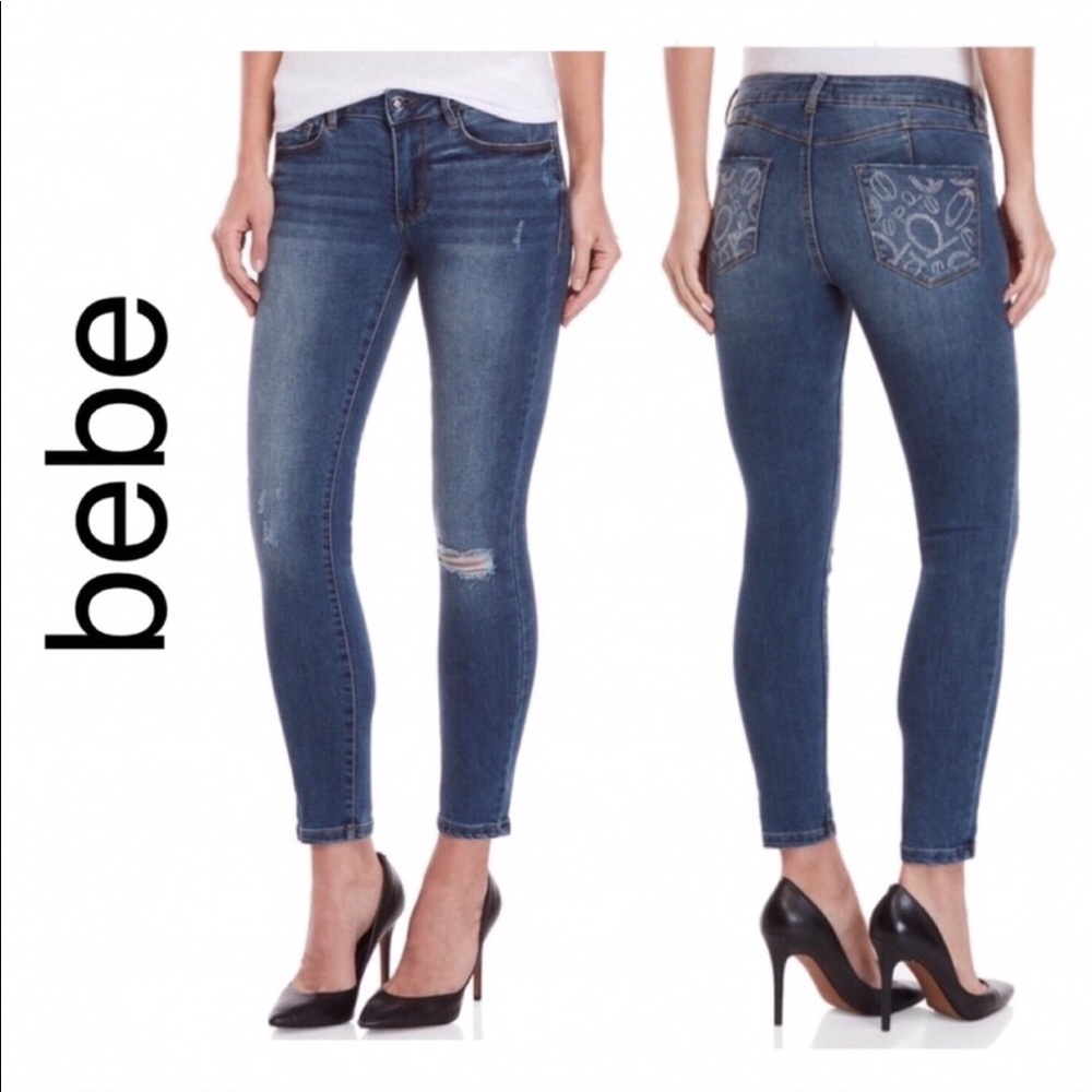 BEBE Distressed Denim Ankle Jeans Size 28